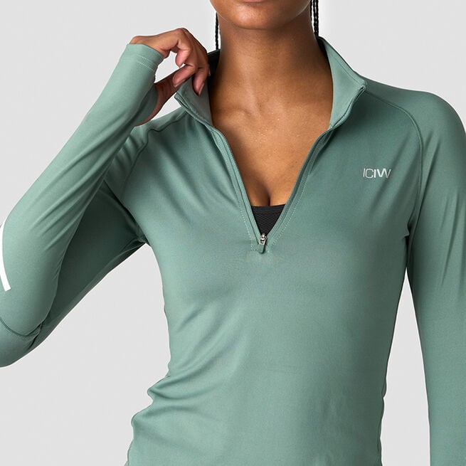 Everyday Long Sleeve 1/4 Stripe Zipper, Dark Sage Green Everyday Träningströja Zip Grön