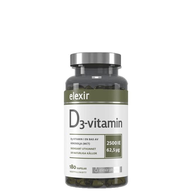 D3-vitamin 2500 IE, 180 kapslar Elexir Pharma D3-vitamin 2500 IE 180 kapslar