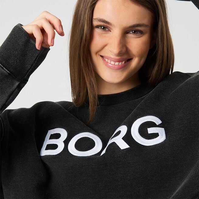 Borg Oversized Logo Sweatshirt, Washed Out Black, S  Oversized Logo Sweatshirt Svart