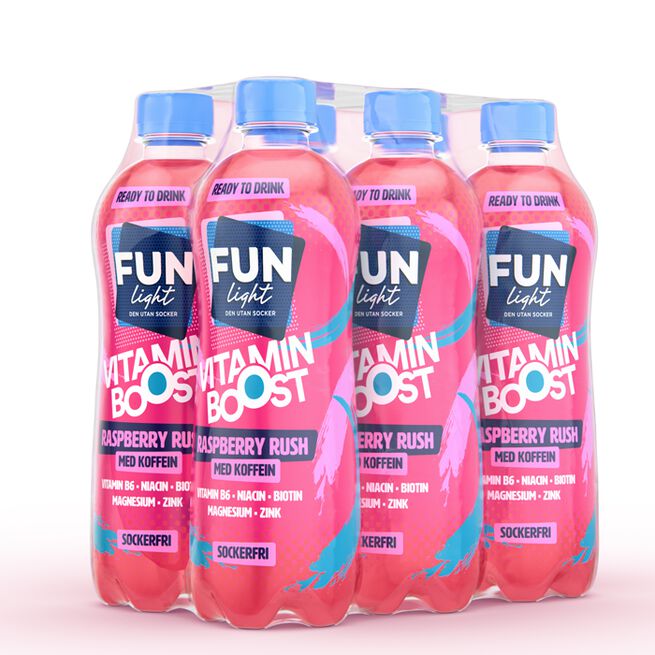6 x FUN Light Vitamin Boost 500 ml Raspberry Rush Med Koffein 6 x FUN Light Vitamin Boost 500 ml Raspberry Rush Med koffein
