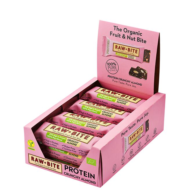 12 x Organic protein crunchy almond 45 g 12 x Frukt & Nötbar 50 g Protein/Mandel