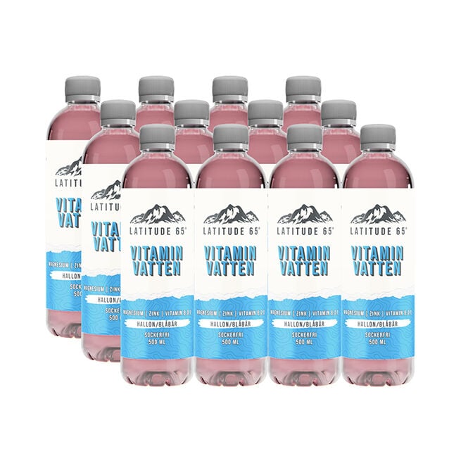 12 x Latitude 65, Vitaminvatten, 500 ml, Hallon/Blåbär 12 x Latitude 65, Vitaminvatten, 500 ml Hallon/Blåbär