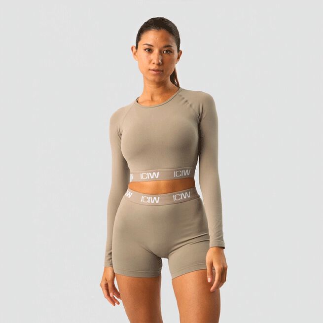 ICANIWILL Define Seamless Long Sleeve Crop Top, Taupe