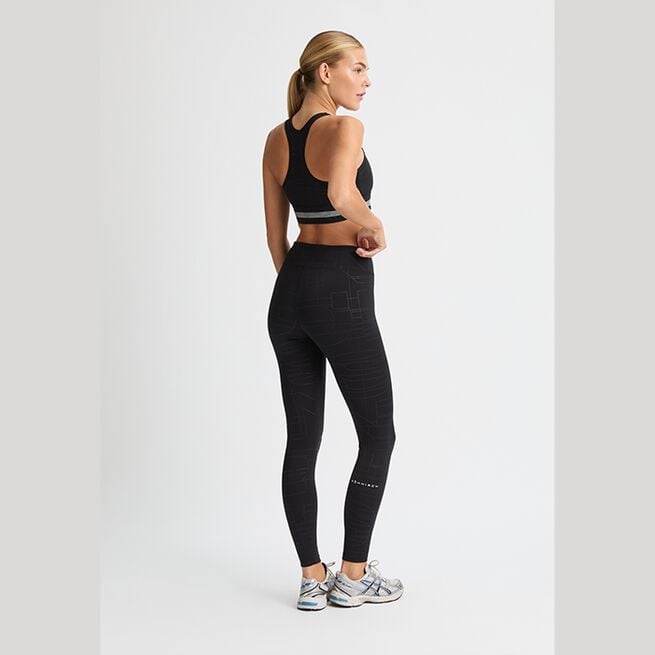 Logo Effect High Waist Tights, Black Logo Emboss, L  Logo Effect Emboss Tights Svart