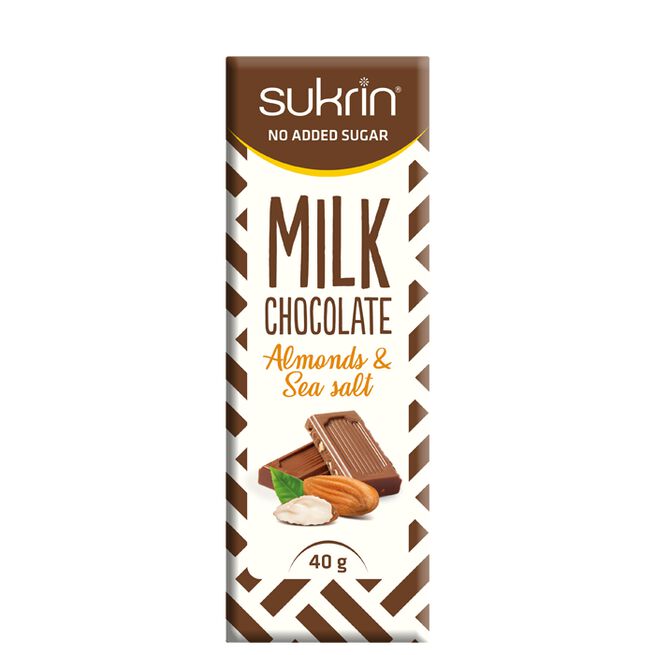 Sukrin Mjökchoklad Med Mandlar och Havssalt 40 g Mjölkchoklad Med Mandlar och Havssalt 40 g