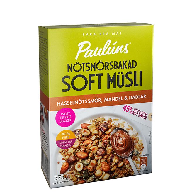 Soft Müsli Hasselnötssmör Mandel Dadlar 375 g Soft Müsli Hasselnötssmör Mandel Dadlar 375 g