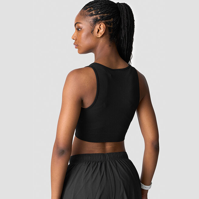 Ribbed Define Seamless Cropped V-neck Tank Top, Black Ribbat Seamless Croppad Träningstopp Svart