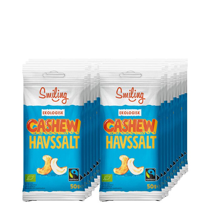 20 x Smiling Cashew Havssalt, 50 g 20 x Naturgodis Cashewnötter 50 g Havssalt