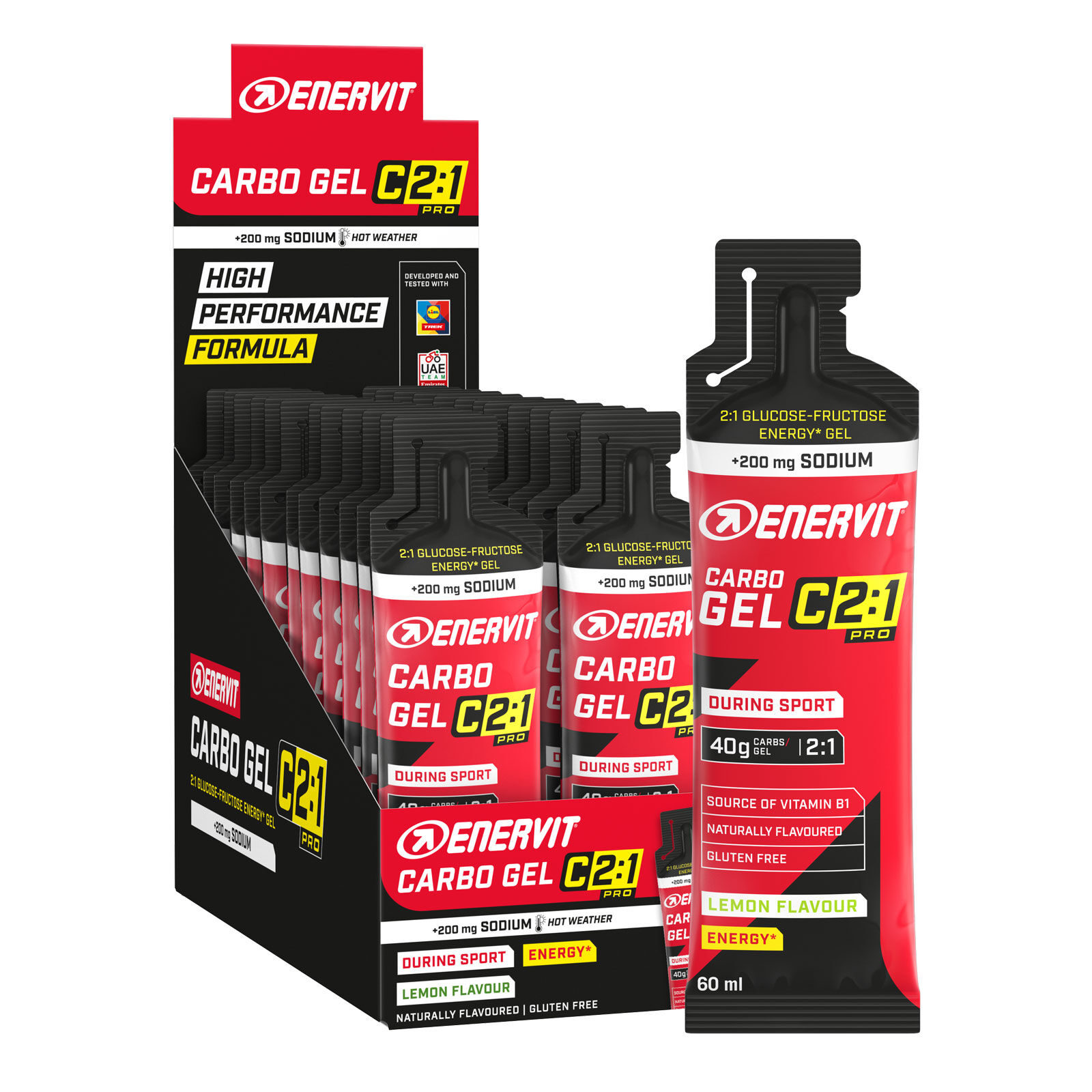 24 x ENERVIT C2:1 Carbo Gel Lemon Sodium 60ml Lemon