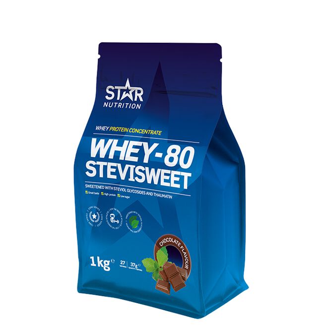 Star nutrition Whey-80 Stevisweet Chocolate Choklad Whey-80 SteviSweet Vassleprotein 1 kg Chocolate