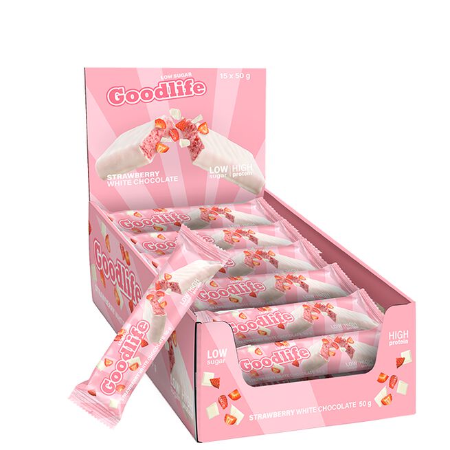 Goodlife Low sugar strawberry white chocolate 15 x Low Sugar Proteinbar 50 g Strawberry White chocolate