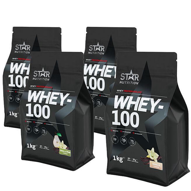 Star nutrition whey-100 protein pulver Mix&Match: 4 x Whey-100 Vassleprotein 1 kg