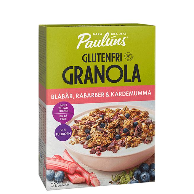 Glutenfri Granola Blåbär Rabarber Kardemumma 350 g Glutenfri Granola Blåbär Rabarber Kardemumma 350 g