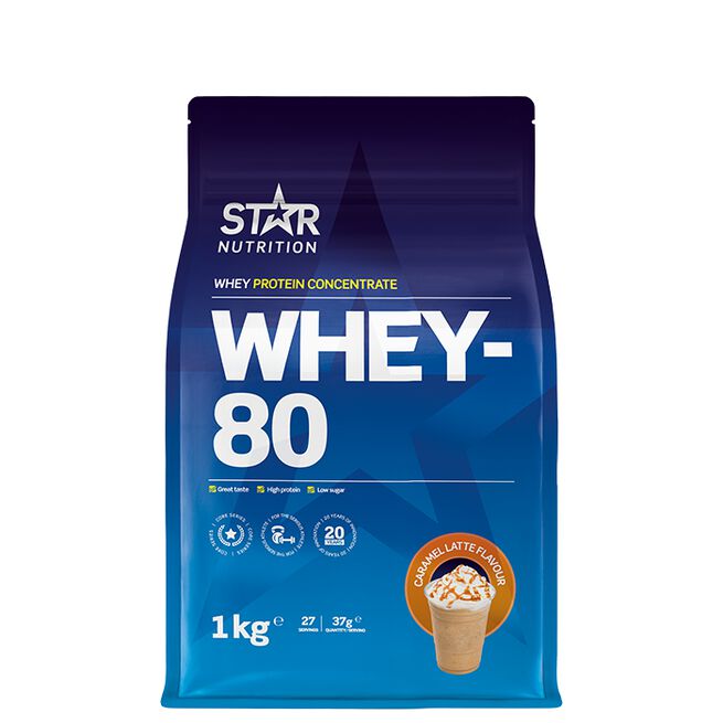 Star nutritio whey-80 protein shake Caramel Latte Whey-80 Vassleprotein 1 kg Caramel Latte