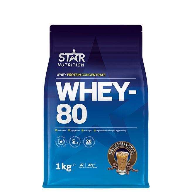 Star nutritio whey-80 protein shake Haelnut Nougat Whey-80 Vassleprotein 1 kg Ice Coffee