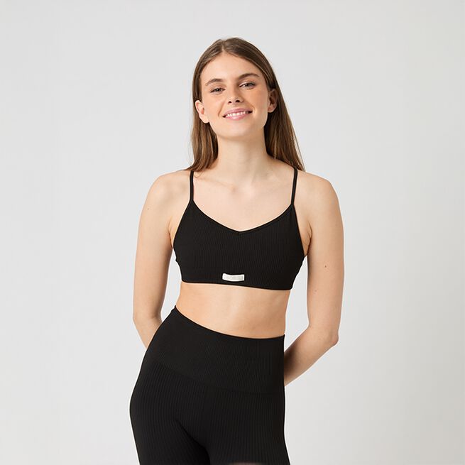 Studio Seamless Ribbed Strap Bra, Black Beauty, L/XL Seamless Ribbed Strap BH Svart