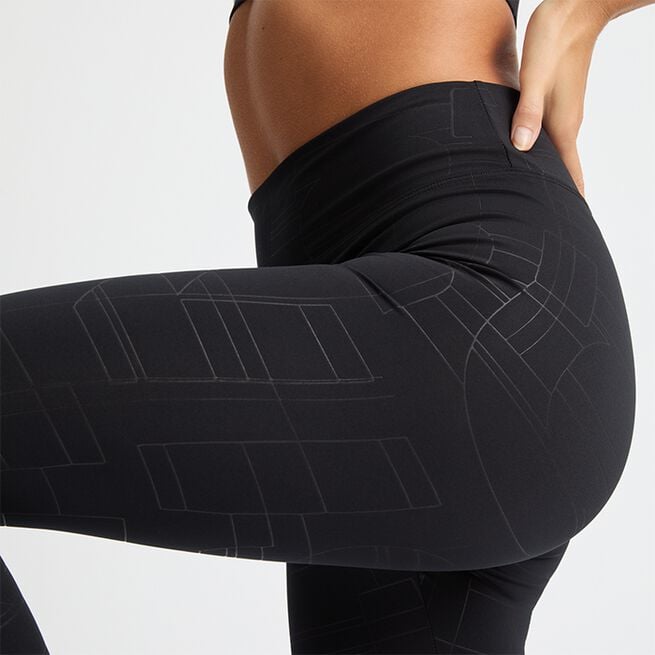 Logo Effect High Waist Tights, Black Logo Emboss, L  Logo Effect Emboss Tights Svart