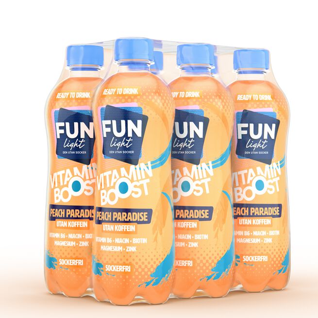 6 x FUN Light Vitamin Boost 500 ml Peach Paradise Koffeinfri 6 x FUN Light Vitamin Boost 500 ml Peach Paradise Koffeinfri