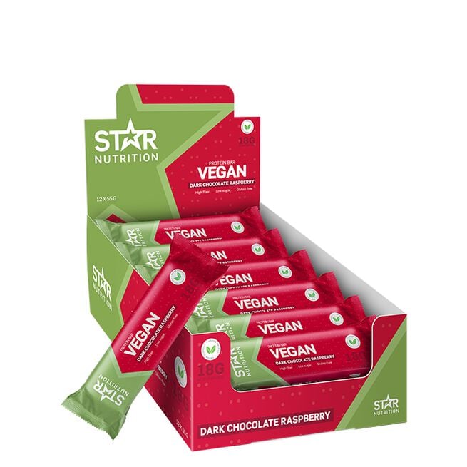 12 x Star Nutrition Vegan Protein bar, 55 g, Raspberry Chocolate 12 x Vegan Proteinbar 55 g Raspberry Chocolate