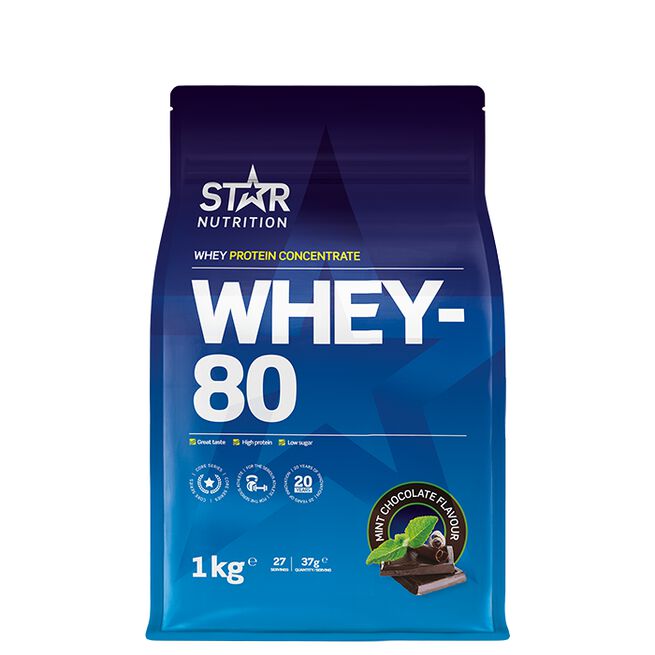 Star nutritio whey-80 protein shake Mint chocolate mintchoklad Whey-80 Vassleprotein 1 kg Mintchoklad