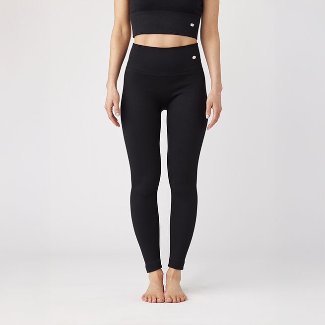 Ribbed Seamless Tights, Black, XS Ribbade Träningstights Svart