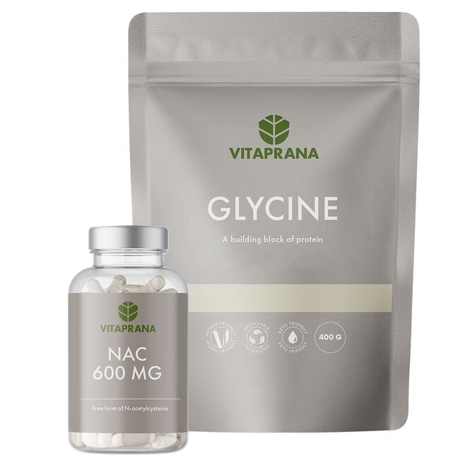 Glycine 400g + NAC 600 mg 100 kapslar Aminosyror  Glycine 400g + NAC 600 mg 100 kapslar Aminosyror