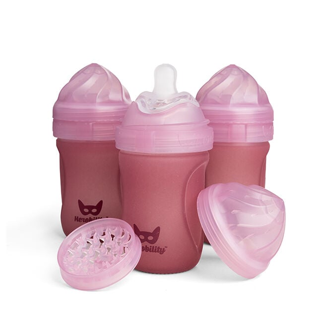 Heat Sensing Glass Baby Bottle 220ml/7oz (3-Pack) Rose Nappflaskor Rosa 220 ml 3 pack