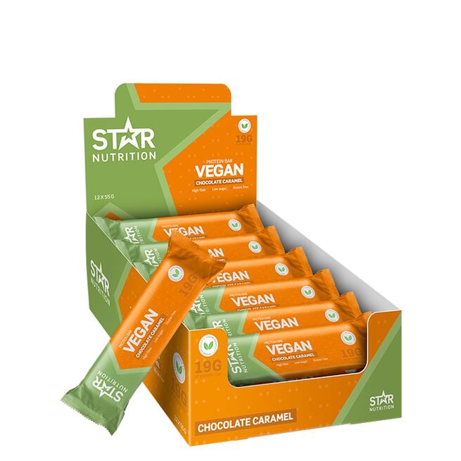 12 x Star Nutrition Vegan Protein bar, 55 g, Caramel Chocolate 12 x Vegan Proteinbar 55 g Caramel Chocolate