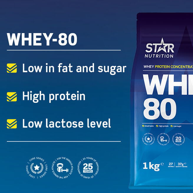 Whey-80, 1 kg, Double Rich Chocolate  Whey-80 Vassleprotein 1 kg Double Rich Chocolate
