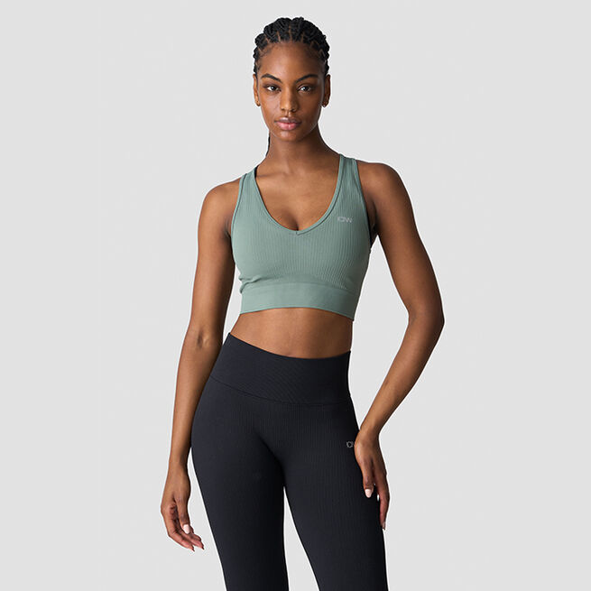 Ribbed Define Seamless Cropped V-neck Tank Top, Racing Green Ribbat Seamless Croppad Träningstopp Grön