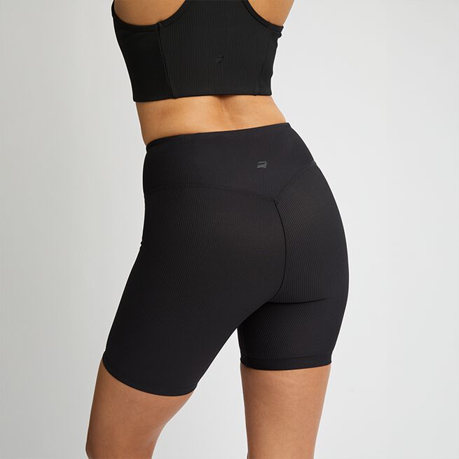 Ribbed R Bike HW Tights, Black, XS  Ribbade Cykelshorts Svart