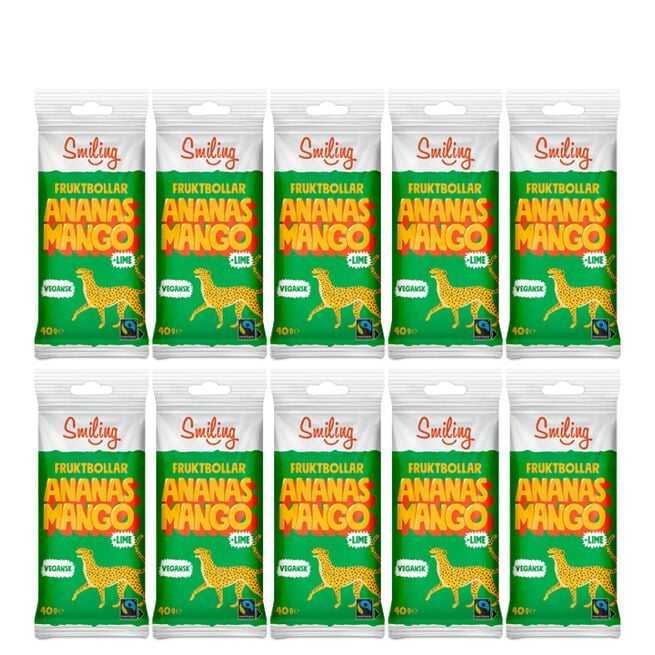 10 x Smiling Fruktbollar Mango/Ananas/Lime, 40 g 10 x Smiling Fruktbollar Mango/Ananas/Lime, 40 g Mango/Ananas/Lime