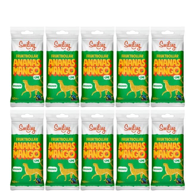 10 x Smiling Fruktbollar Mango/Ananas/Lime, 40 g 