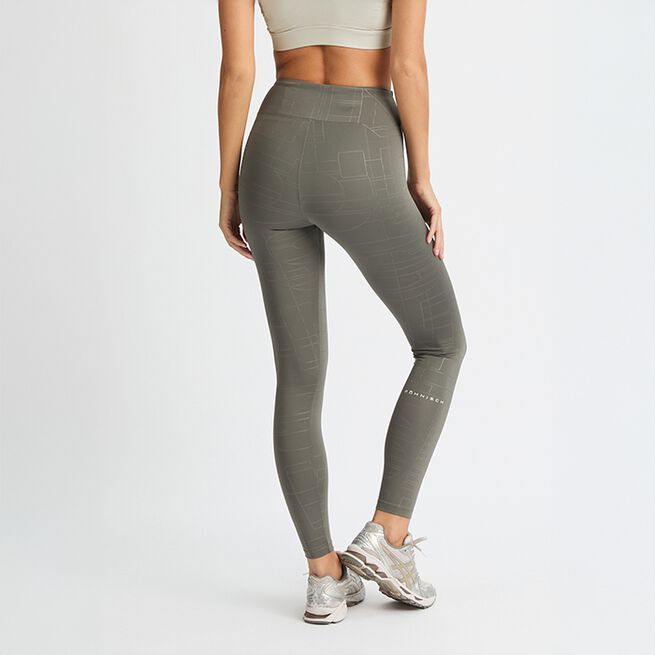 Logo Effect High Waist Tights, Gunmetal Logo Emboss, L  Logo Effect Emboss Tights Grön