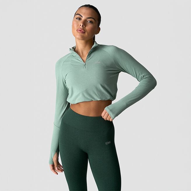 Define Cropped 1/4 Zip Adjustable, Light Moss, XS Define Croppad 1/4 Zip Tröja Ljus Mossgrön
