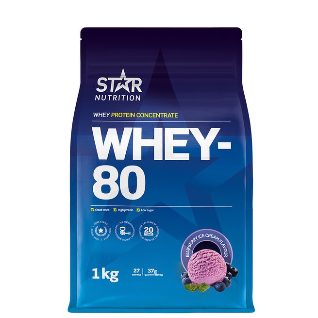 Whey-80, 1 kg, Blueberry Ice Cream Whey-80 Vassleprotein 1 kg Blueberry Ice Cream