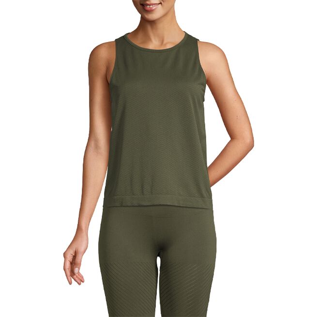 Seamless Blocked Tank, Forest Green, M 