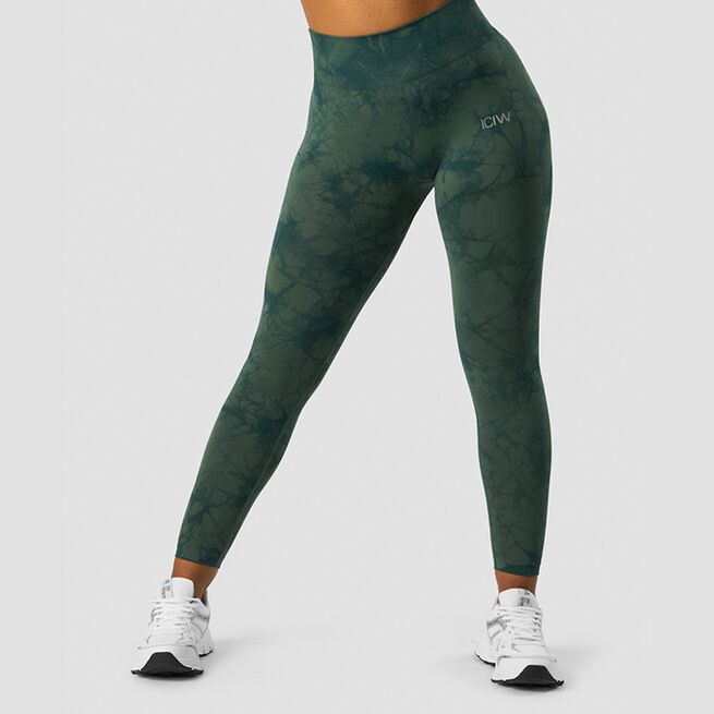 ICANIWILL Define Seamless Tie Dye Tights, Dark Green Melange