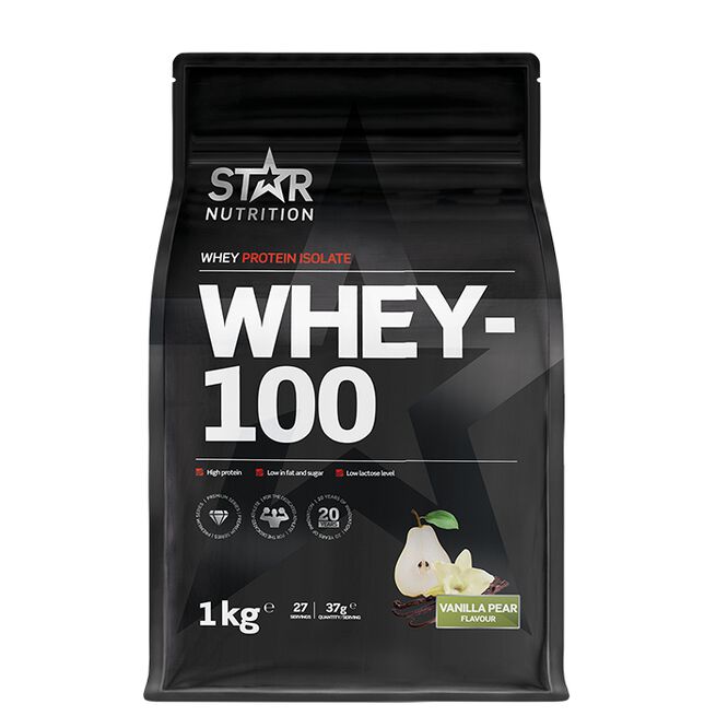 Star nutrition Whey-100 Vanilj päron Vanilla pear Whey-100 Vassleprotein 1 kg Vanilla-Pear