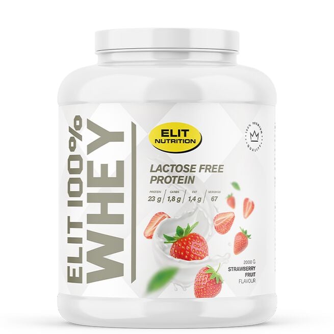 ELIT 100% Whey Lactose free, 2000 g, Strawberry Fruit ELIT 100% Whey Laktosfritt Proteinpulver 2000 g Strawberry Fruit