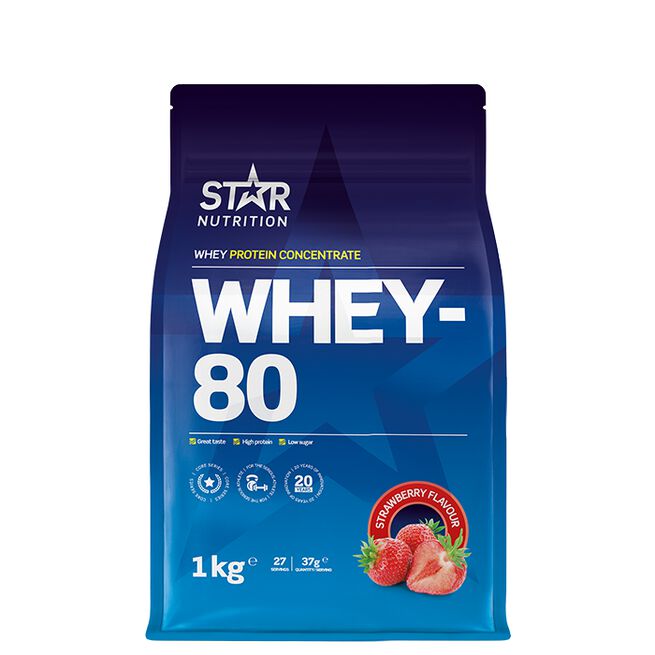 Star nutritio whey-80 protein shake Strawberry Jordgubb Whey-80 Vassleprotein 1 kg Jordgubb