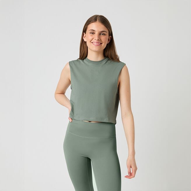 Borg Cropped Tank Top, Agave Green, L Cropped Linne Grön