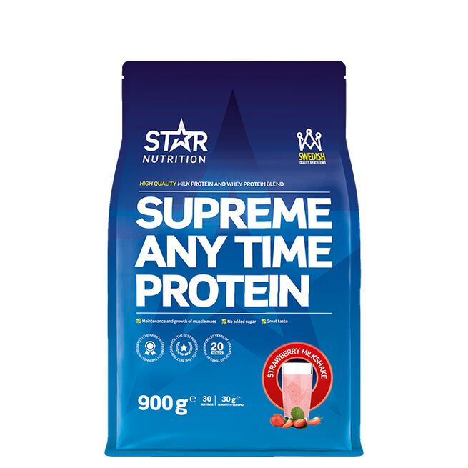 Star Nutrition Supreme Any Time Strawberry Supreme Any Time Vassleprotein 900 g Strawberry Milkshake