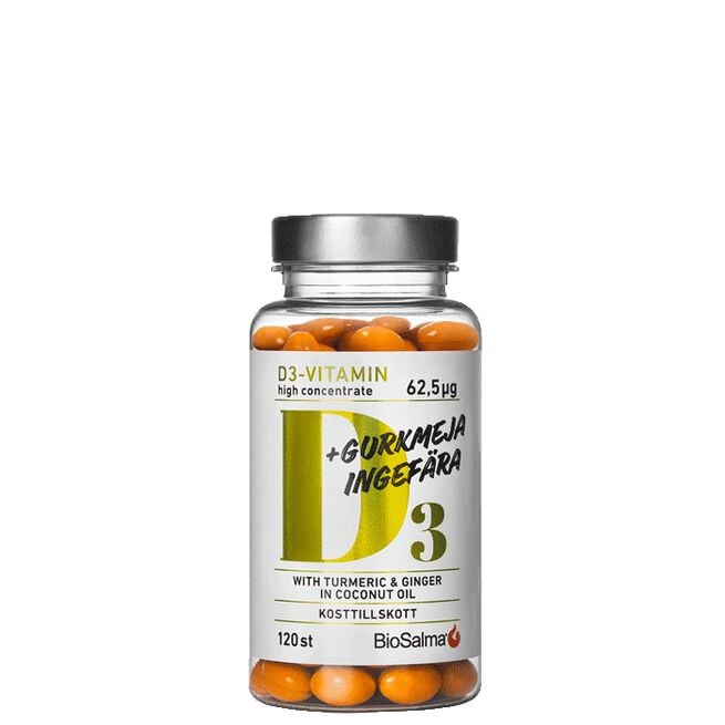 D3 62,5µg + Gurkmeja Ingefära, 120 kapslar D3-Vitamin + Gurkmeja Ingefära 120 kapslar