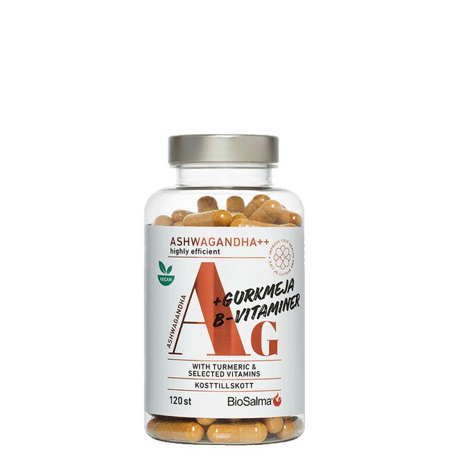 Ashwagandha + Gurkmeja, B-vitaminer, 120 kapslar 