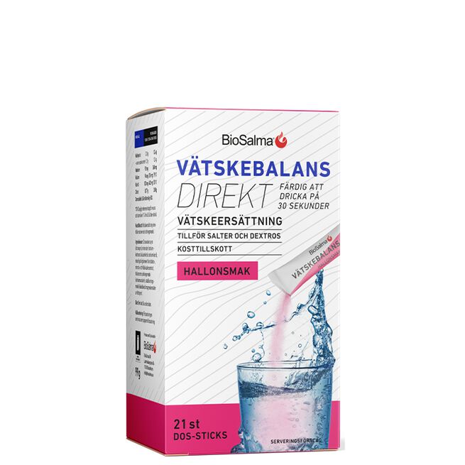 BioSalma Vätskebalans Direkt hallon 21 st Sticks Vätskebalans Direkt Vätskeersättning 21 portionspåsar Hallon