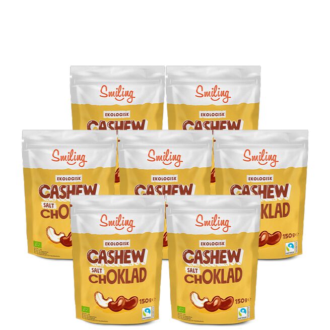 7 x Smiling Cashew Salt Ljus choklad, 150 g 7 x Naturgodis Cashewnötter 150 g Salt Ljus choklad