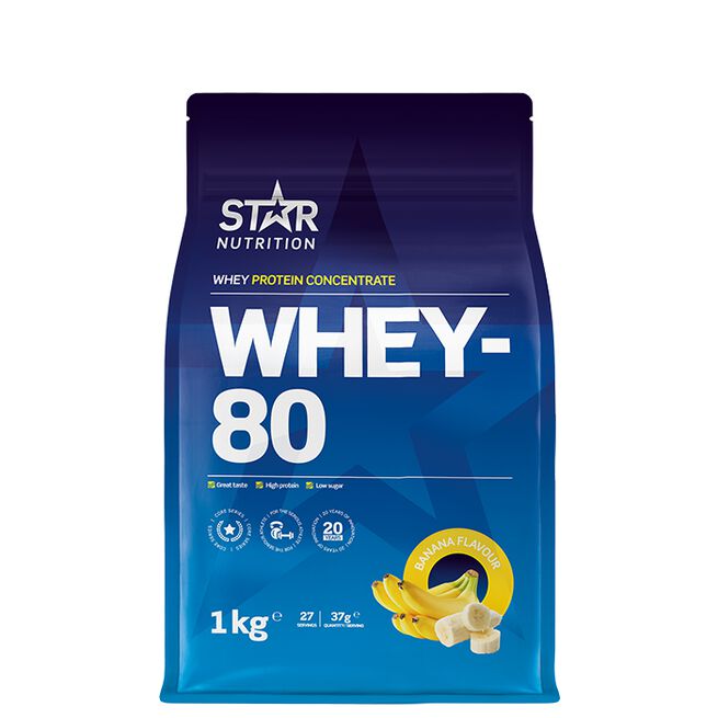 Star nutritio whey-80 protein shake Banan Whey-80 Vassleprotein 1 kg Banan