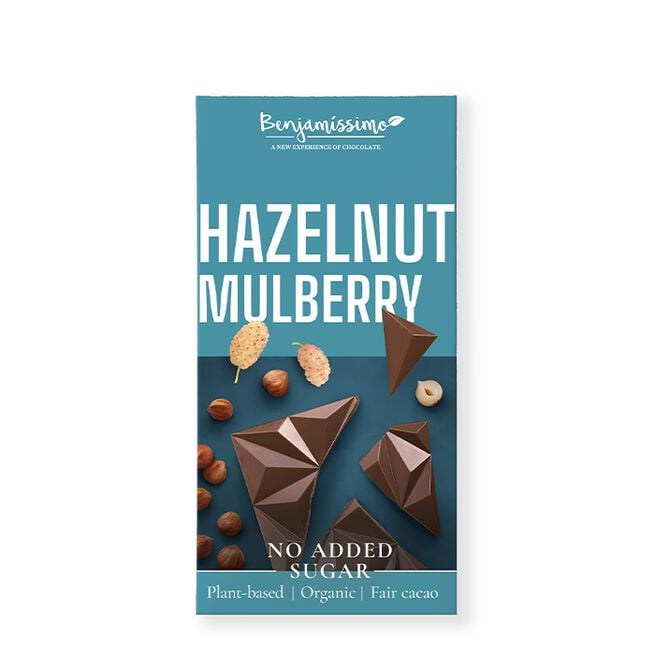 Mjölkchoklad Rostad Hasselnöt & Mullbär Sockerfri 60 g Mjölkchoklad Rostad Hasselnöt & Mullbär Sockerfri 60 g