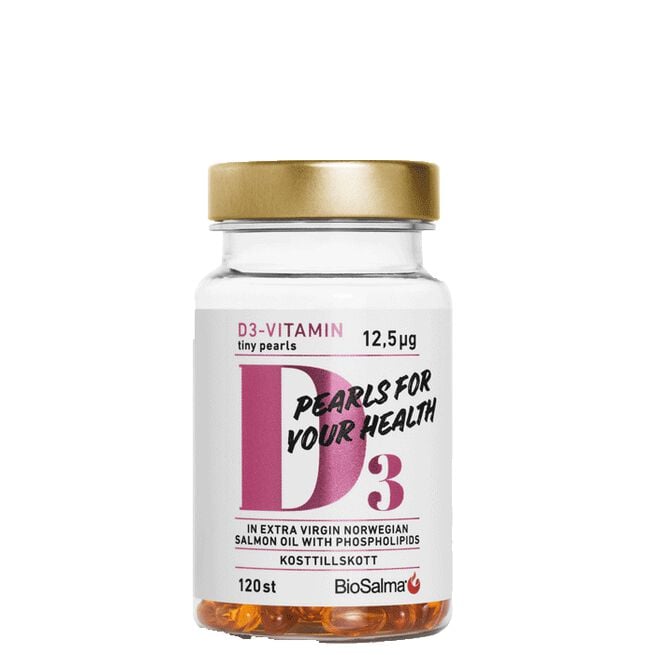 D3-vitamin 12,5µg Tiny Pearls 120 kapslar D3-vitamin + Laxolja 120 små kapslar